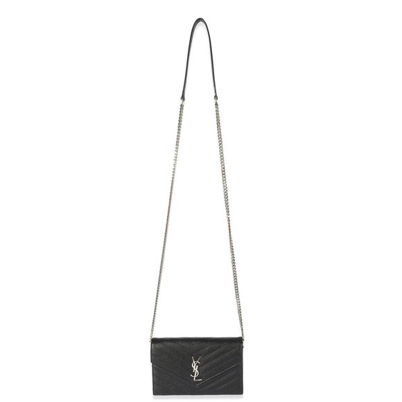 Saint Laurent Black Grain De Poudre Envelope Chain Wallet - Picture 4 of 8